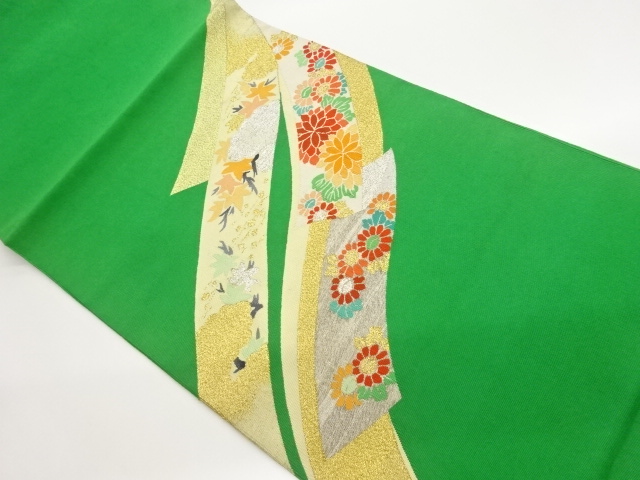 本綴れ鬘帯に花々・葉模様織出し名古屋帯